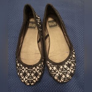 Girl flats black silver sparkle geo pattern Size 13 BLUE SUEDE SHOES